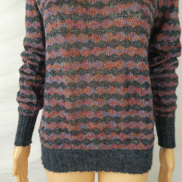 Marc by Marc Jacobs Twinkle Stripe Sweater Zig Zag Fuzzy Metallic Pullover Small - Picture 5 of 10
